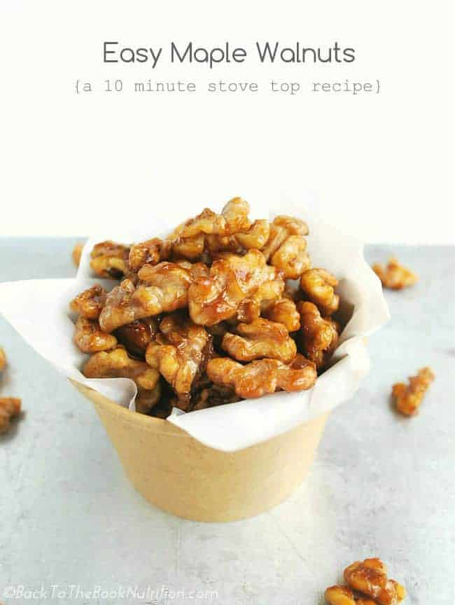 These easy maple walnuts will revolutionize your salads and snacking! Back To The Book Nutrition