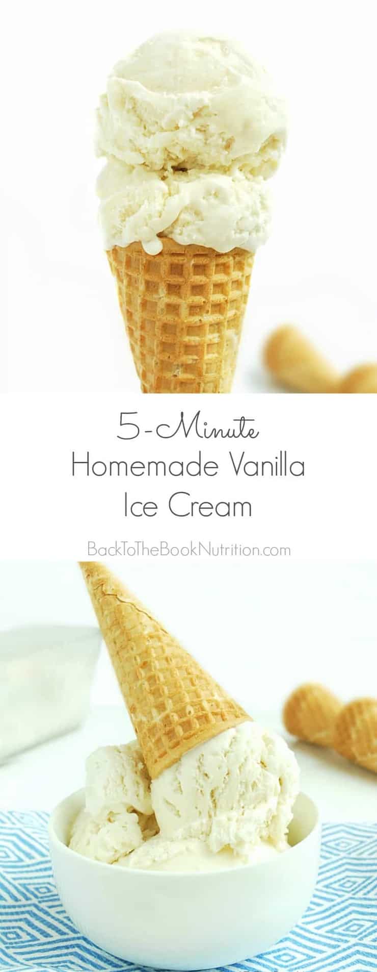 5 Minute Homemade Vanilla Ice Cream with only four ingredients! You'll be shocked by how good this stuff is with so little effort! | Back To The Book Nutrition