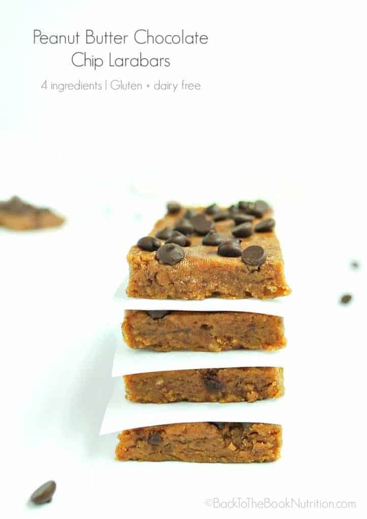 These Peanut Butter Chocolate Chip Larabars are cheaper and taste better than the original! Plus, they're made with just 4 healthy ingredients, and are gluten, grain, and dairy free! | Back To The Book Nutrition