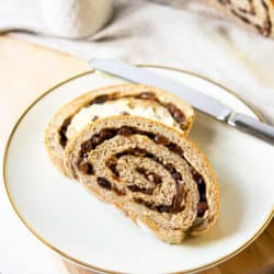 Two slices of cinnamon raisin bread on a plate