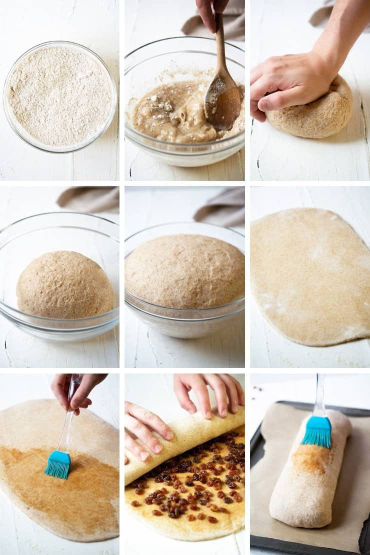 Step by step photos for making cinnamon raisin bread