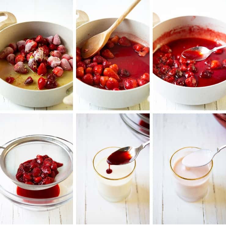 Step by step photos for making strawberry drinkable yogurt