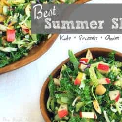 Best Summer Slaw with Kale, Brussels, Apples and Almonds | www.backtothebooknutrition.com/blog