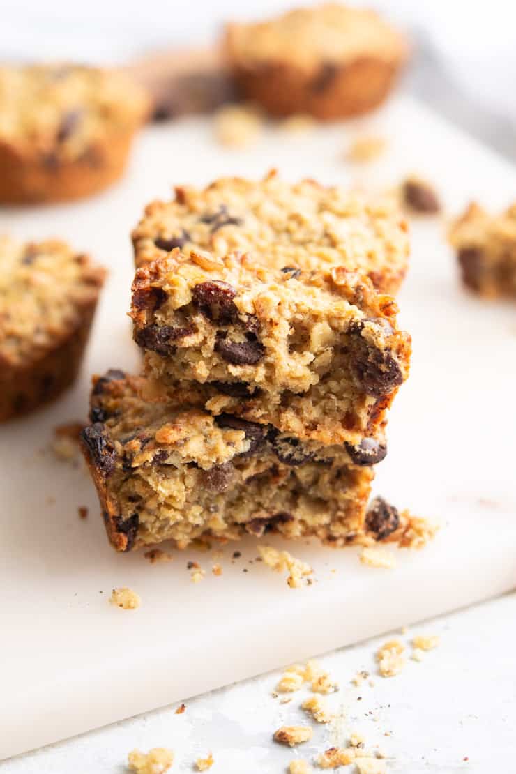 A close up of breakfast cookies cut in half on top of each other