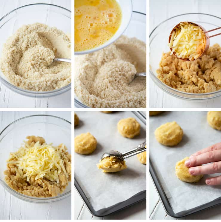 Step by step photos for making almond flour cheddar biscuits