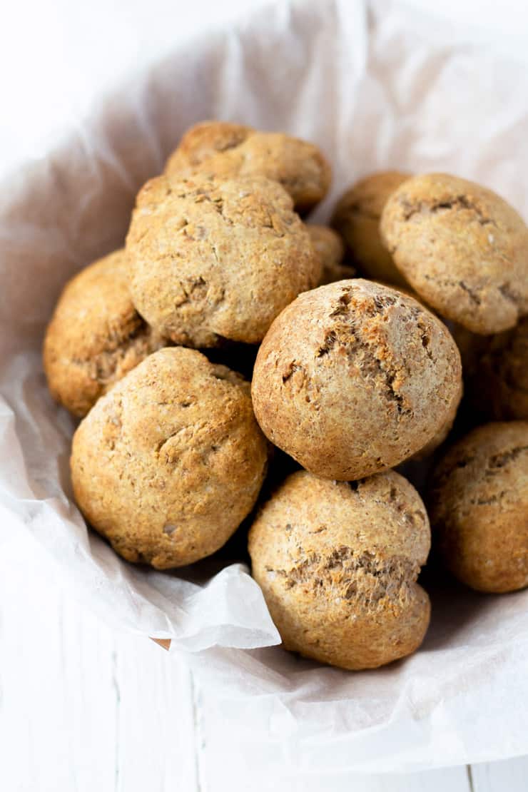 Whole wheat drop biscuits in a bowl