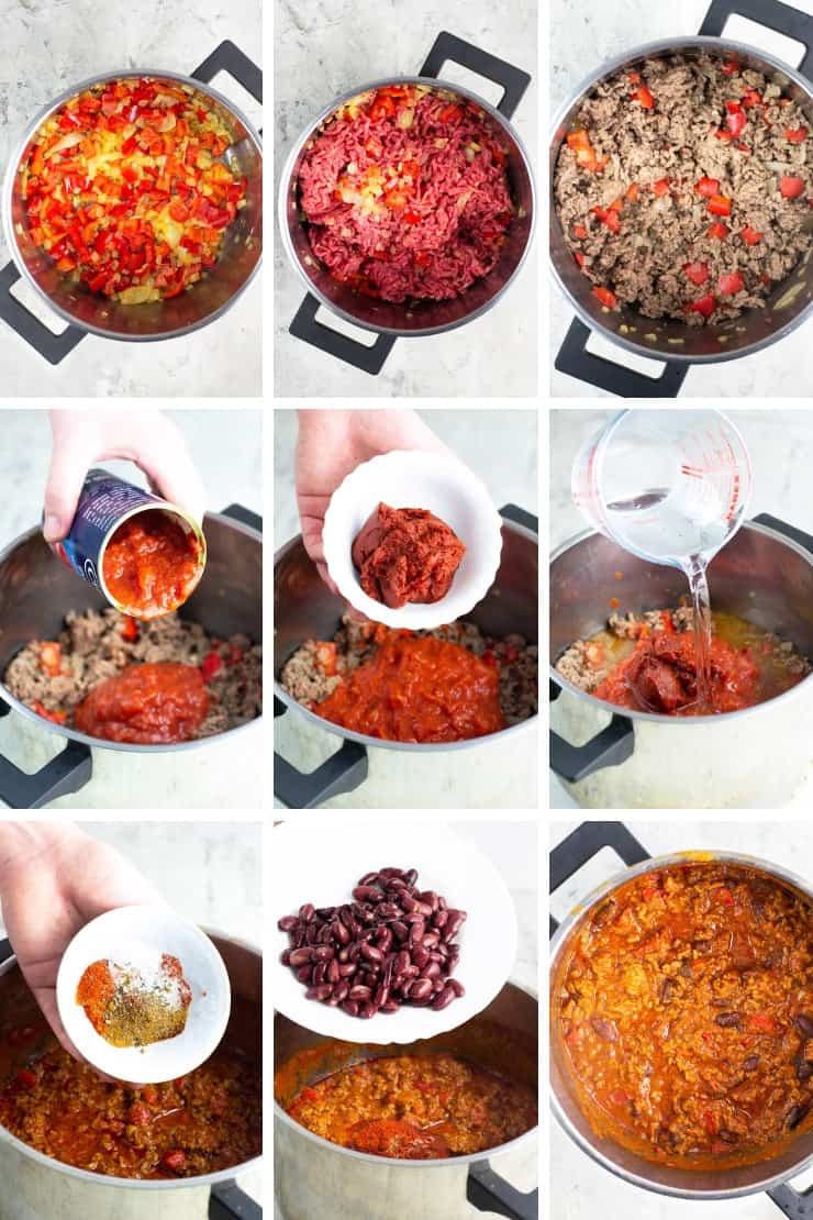 Step by step photos for making real Texas chili