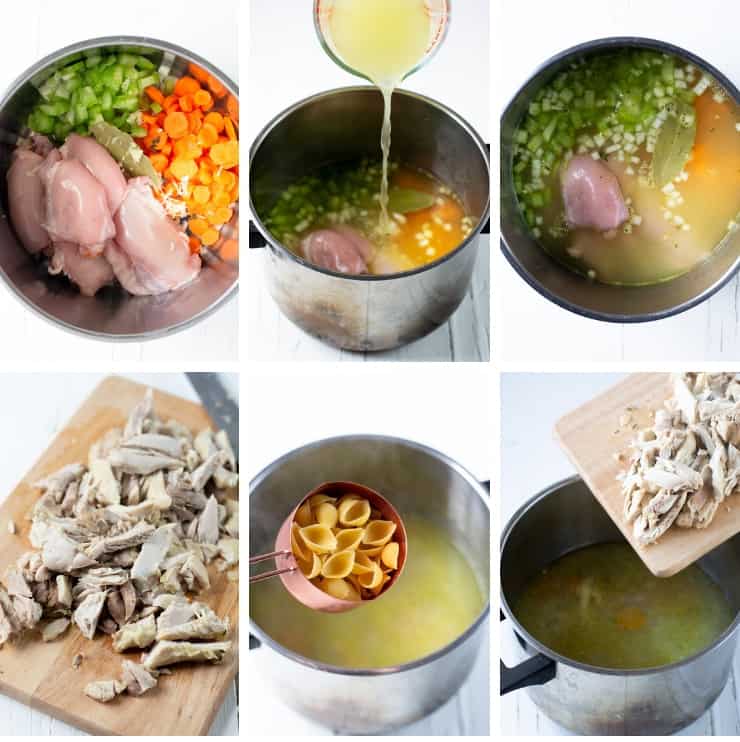 Step by step photos for making chicken noodle soup