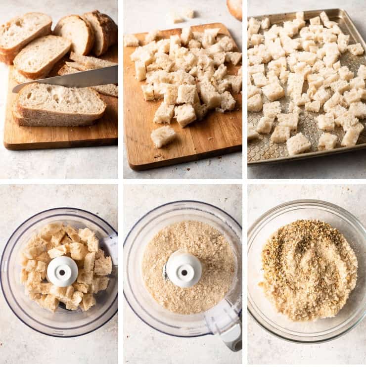 Step by step photos for making homemade panko crumbs