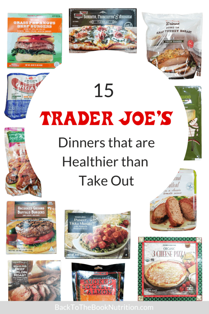 collage of healthy trader joe's dinners with title text overlay