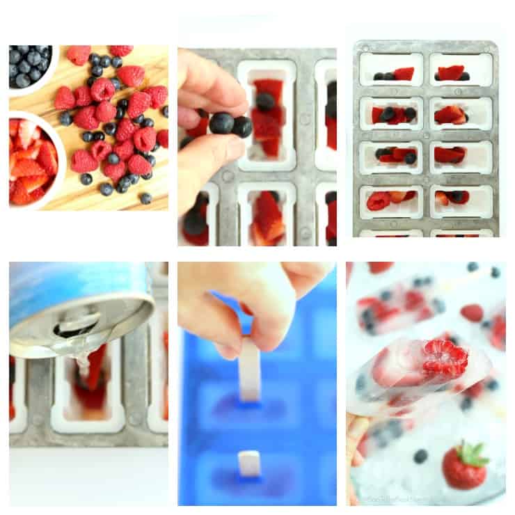 Step by step tutorial for making coconut water and fresh berry popsicles