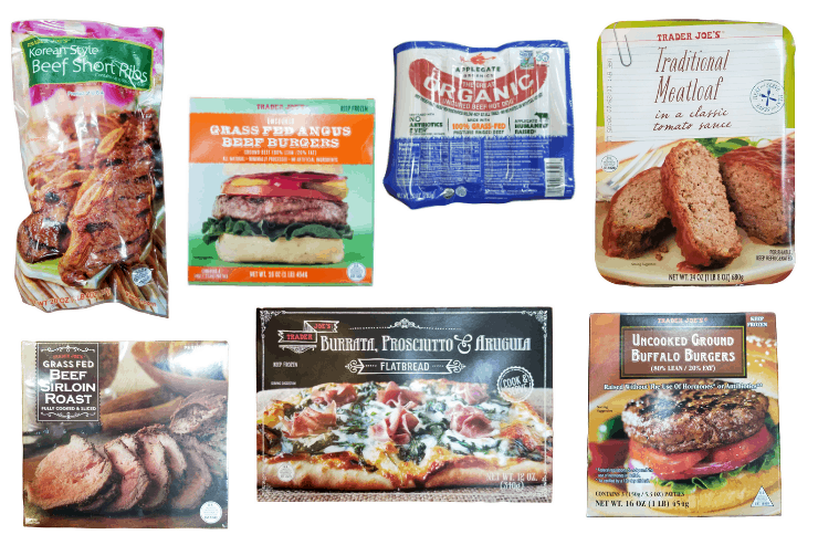 Collage of 7 beef dinners from Trader Joe's