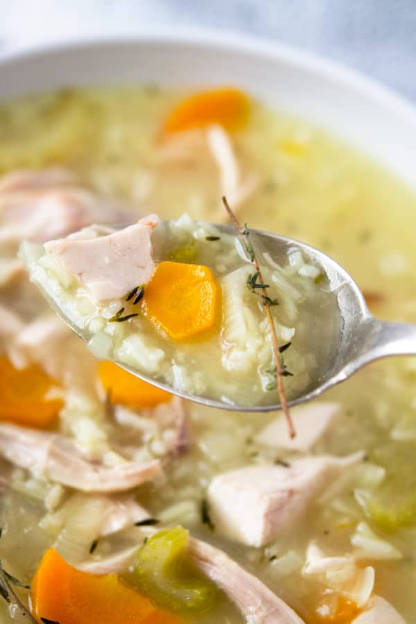 20 Minute Rotisserie Chicken and Rice Soup - Back To The Book Nutrition