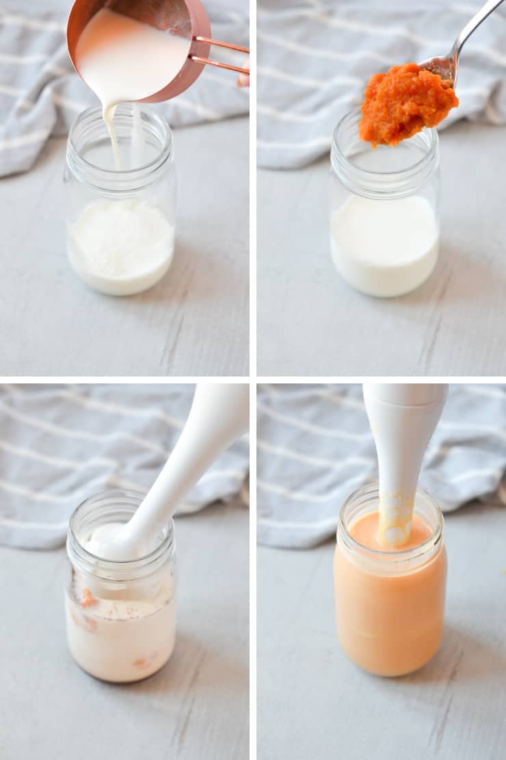 Step by step photos for making a pumpkin smoothie