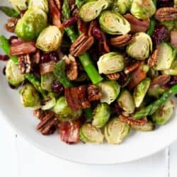A collage image of roasted Brussels sprouts