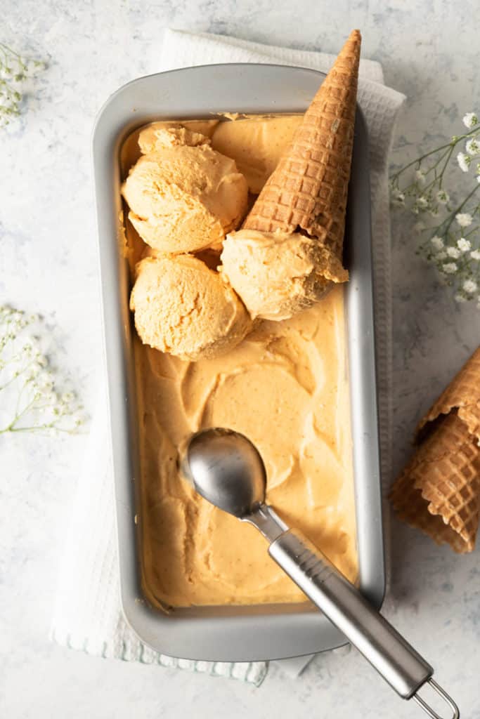 Pumpkin ice cream in a loaf pan