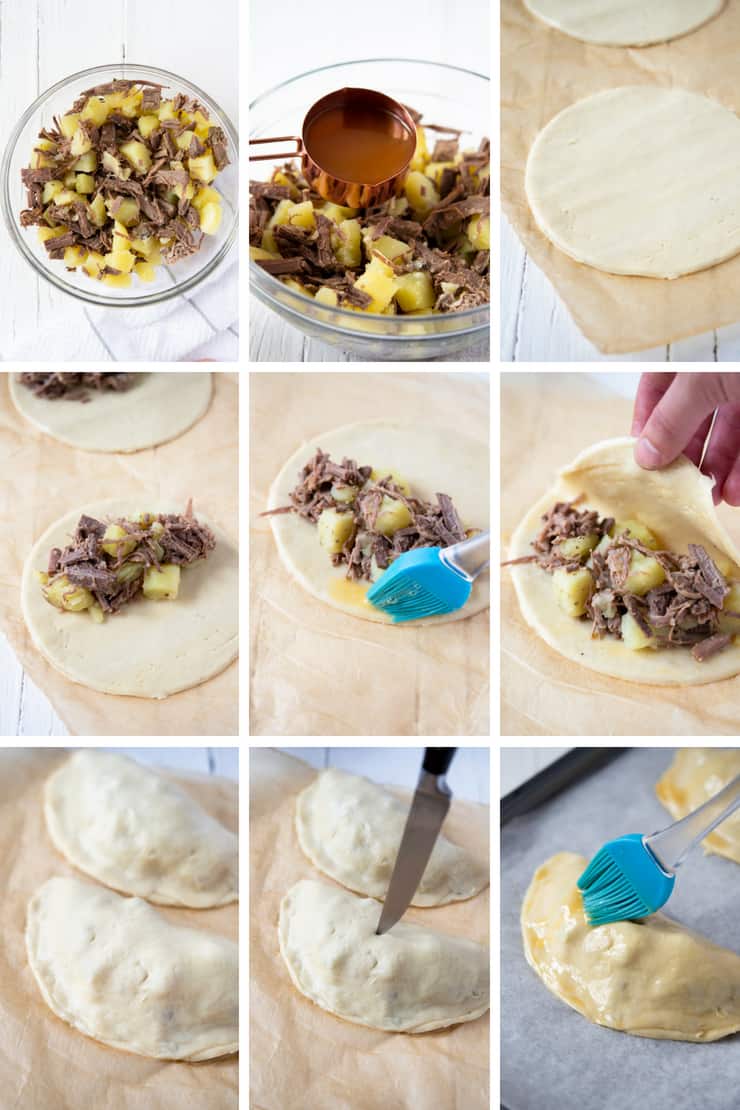 Step by step photos for making beef and potato hand pies