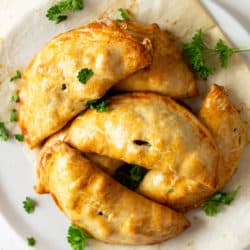 An overhead shot of beef and potato hand pies