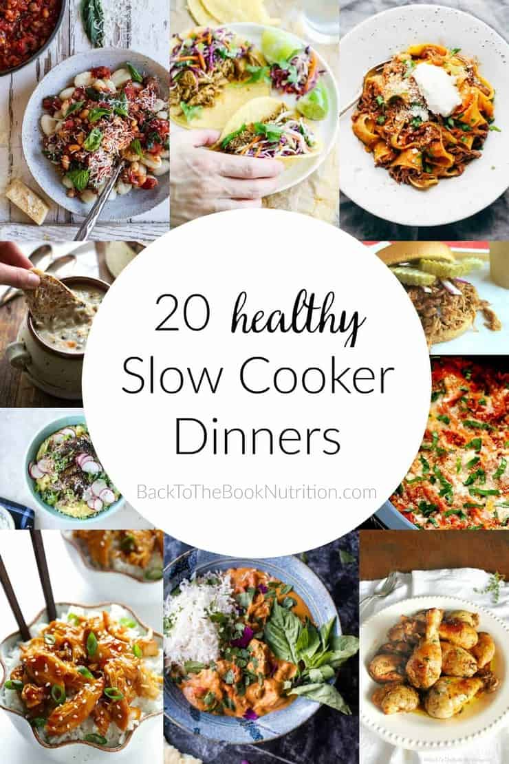 20 Healthy Slow Cooker Dinners - amazing round up of simple beef, chicken, and pork recipes made with minimally processed ingredients! | Back To The Book Nutrition