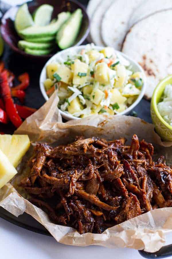 20 Healthy Slow Cooker Dinners - Slow Cooker Hawaiian Hula Pork Fajitas with Pineapple Slaw and Coconut Rice from Half Baked Harvest