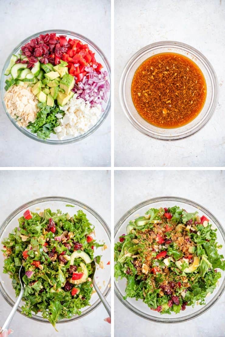 Step by step photos for making a kale quinoa salad
