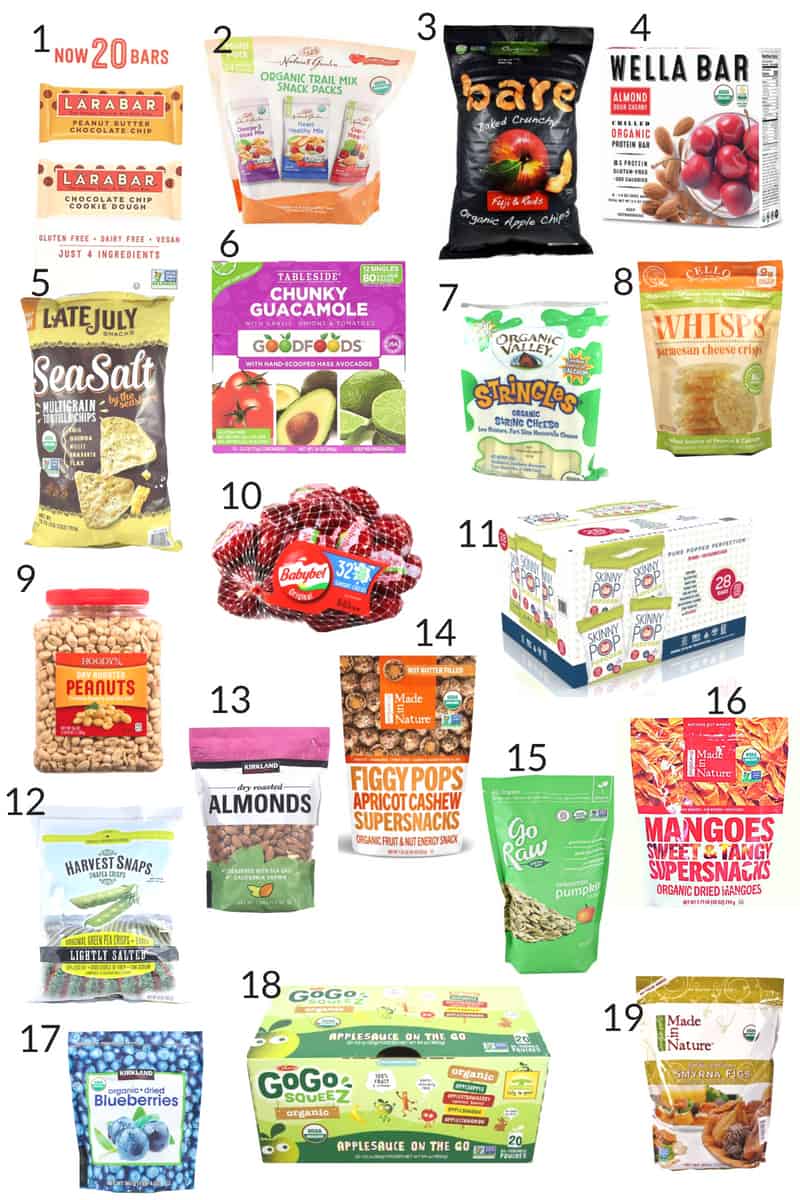 collage of 19 healthy prepared snacks from Costco