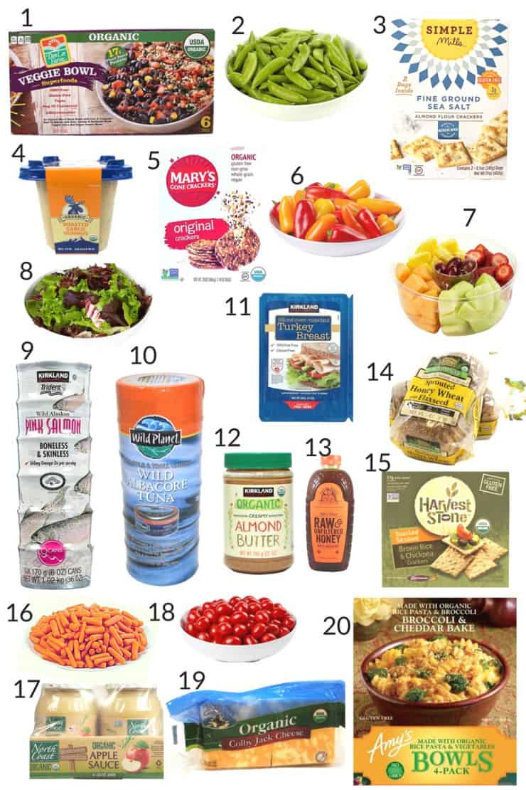 Collage of healthy prepared lunch foods from Costco