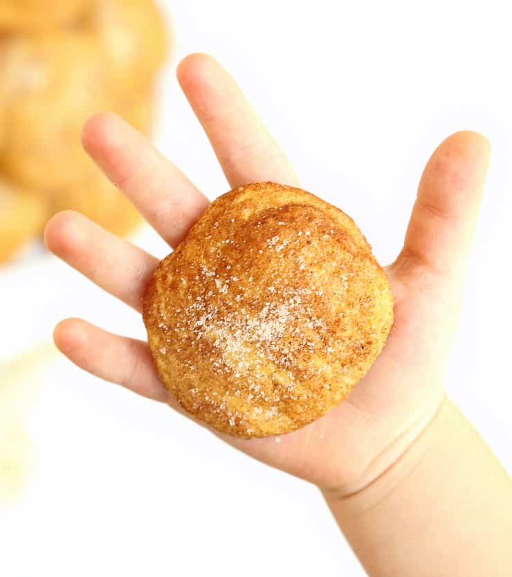 large pumpkin snickerdoodle cookie in child's hand