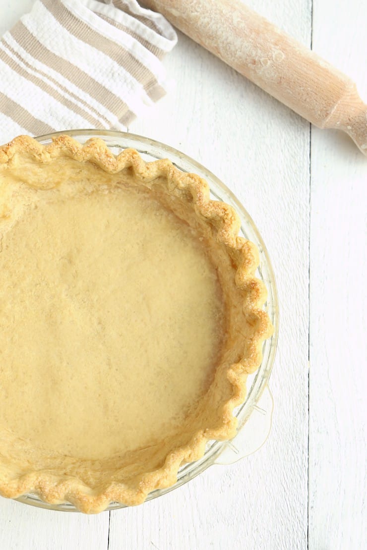 overhead view of baked pie shell