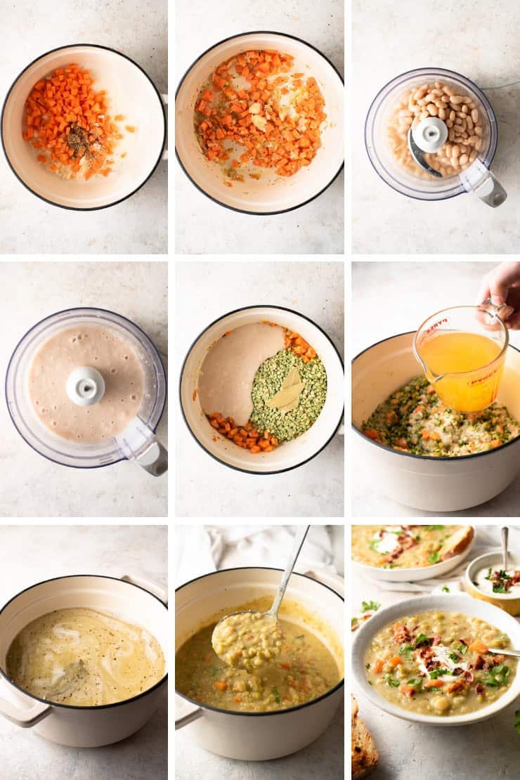 Step by step photos for making rustic split pea soup