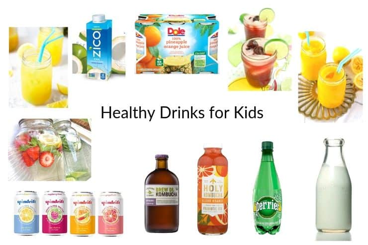 Collage of healthy drinks for kids