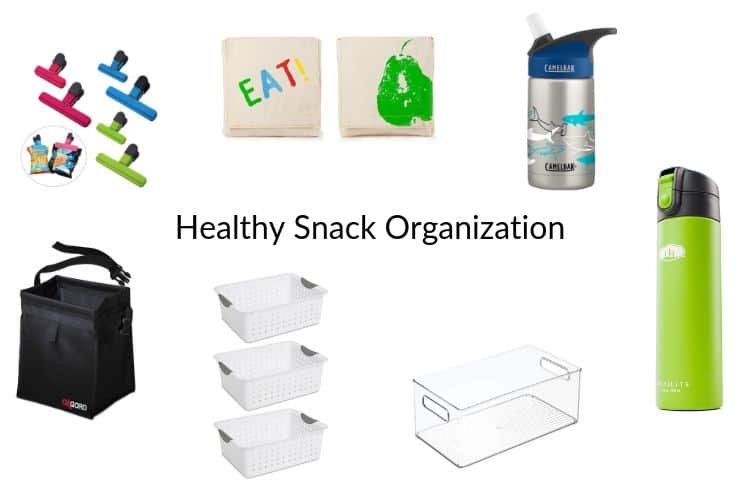 Collage of healthy snack organization gear