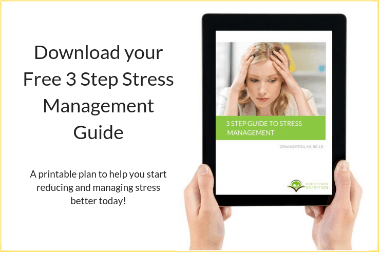 graphic with image of free stress management guide on tablet - click to download