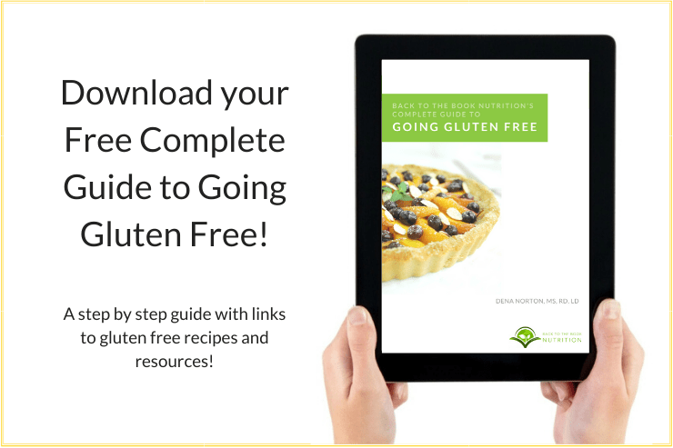 Collage image of gluten free guide on tablet with text overlay that reads, "Download your free Complete Guide to Going Gluten Free!"