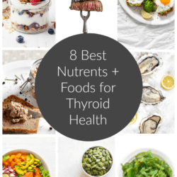 Collage of healthy foods for thyroid with title text overlayed