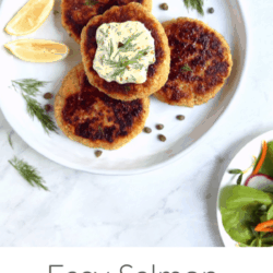 Collage of easy salmon burgers with title text overlay