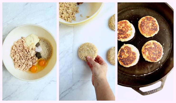 collage of first three steps of making easy salmon burgers