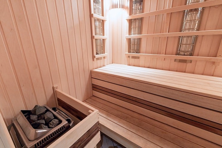 interior image of dry sauna with wooden bench