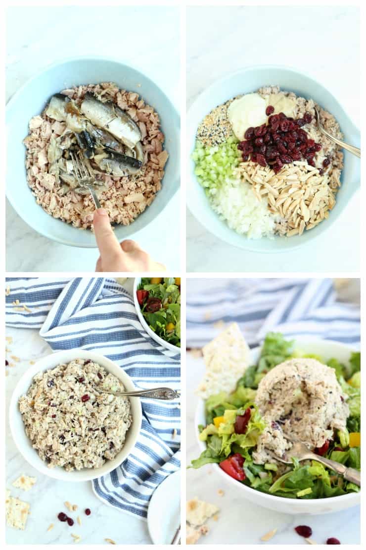 Collage of how to make Magic Everything Tuna Salad in 4 simple steps