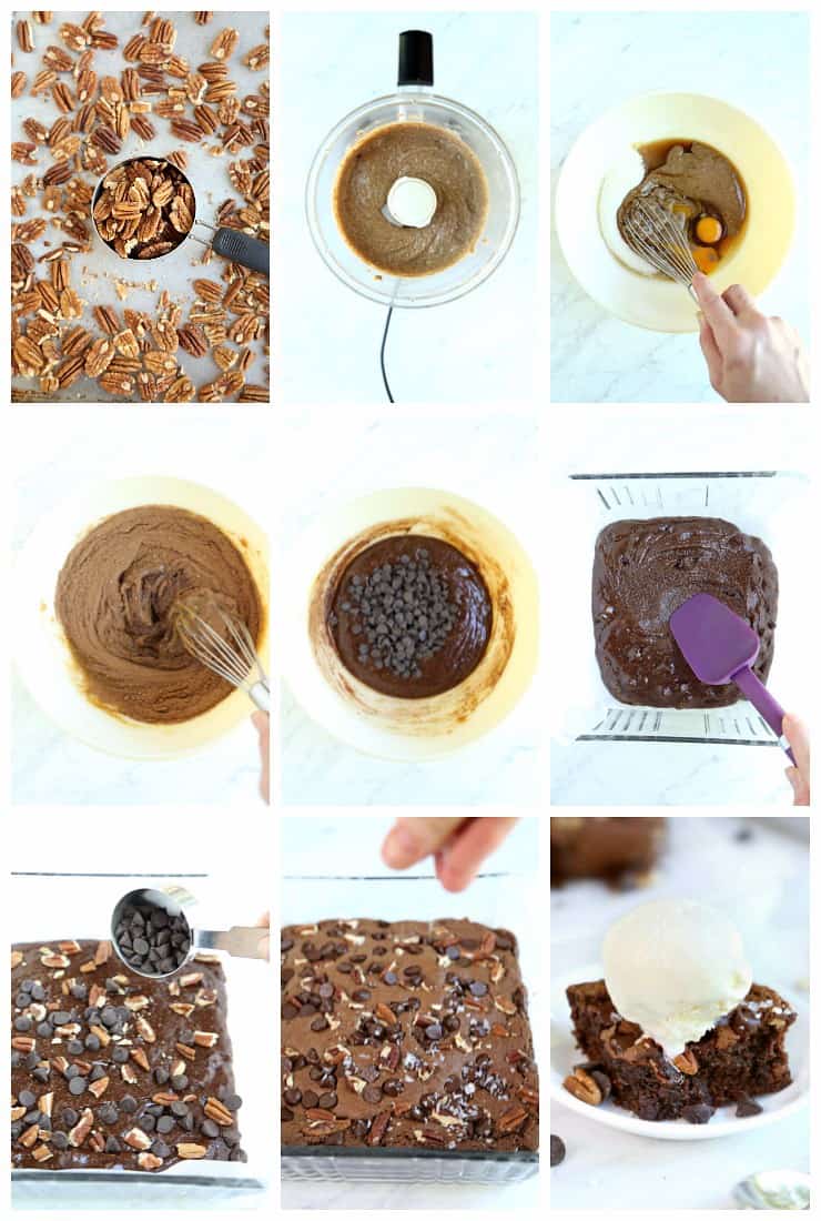 9 step by step photos for how to make fudgy flourless brownies