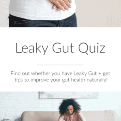 Collage images of women holding their stomachs in pain with text overlay: Leaky Gut Quiz
