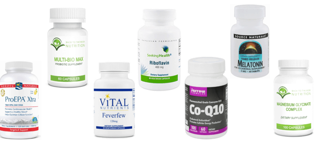 Collage of supplements for natural migraine relief