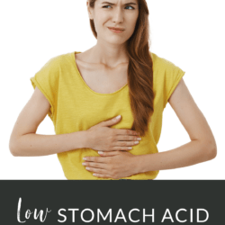 Collage - image of brunette woman in yellow shirt holding both hands over her stomach with title text overlay
