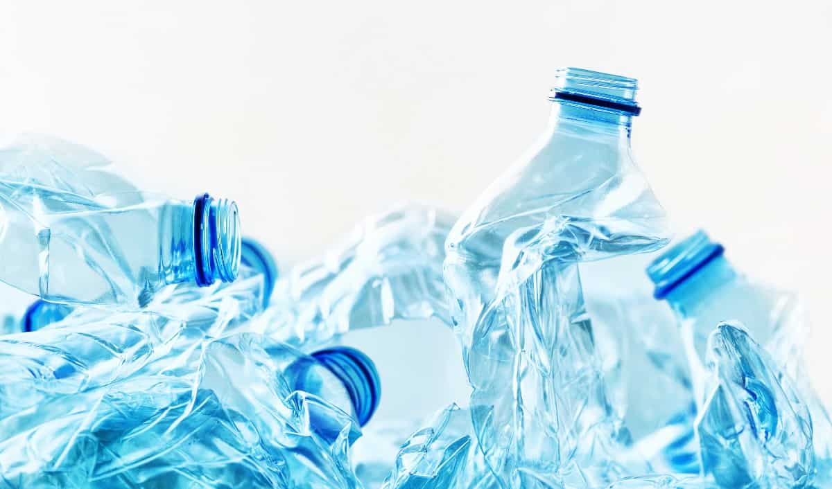 Close up of a pile of empty plastic water bottles