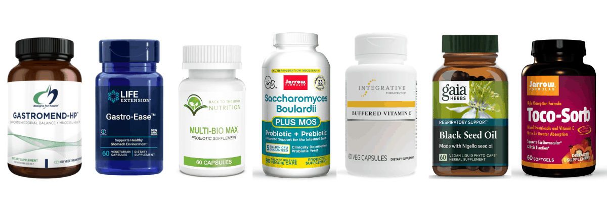collage of dietary supplements for H. pylori